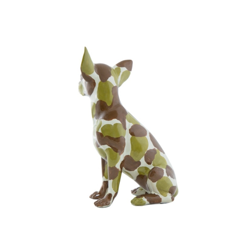 Green and Brown Camouflage Chihuahua Sculpture 10 inches